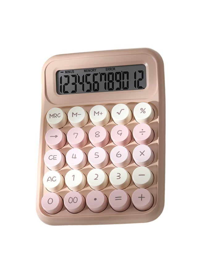 Pink Calculator with 12-Digit Display, Large Buttons, and Stylish Design