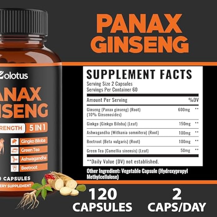 Zolotus Korean Red Panax Ginseng + Ginkgo Biloba, Ashwagandha, Beetroot, Green Tea - 120 Capsules for 2 Month Supply - Image 4