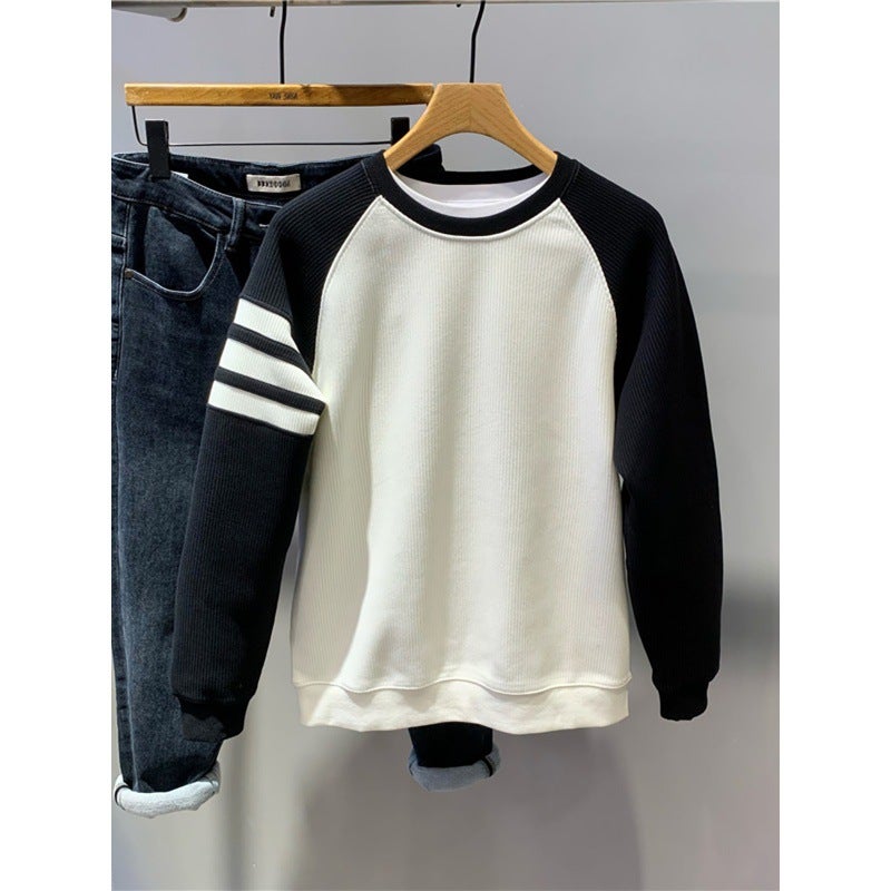 American Style Retro Raglan Sleeve Color Matching Long-Sleeved T-Shirt Men'S Trendy Brand Ins Loose All-Match Sports Round Neck Casual Base Shirt - Image 4