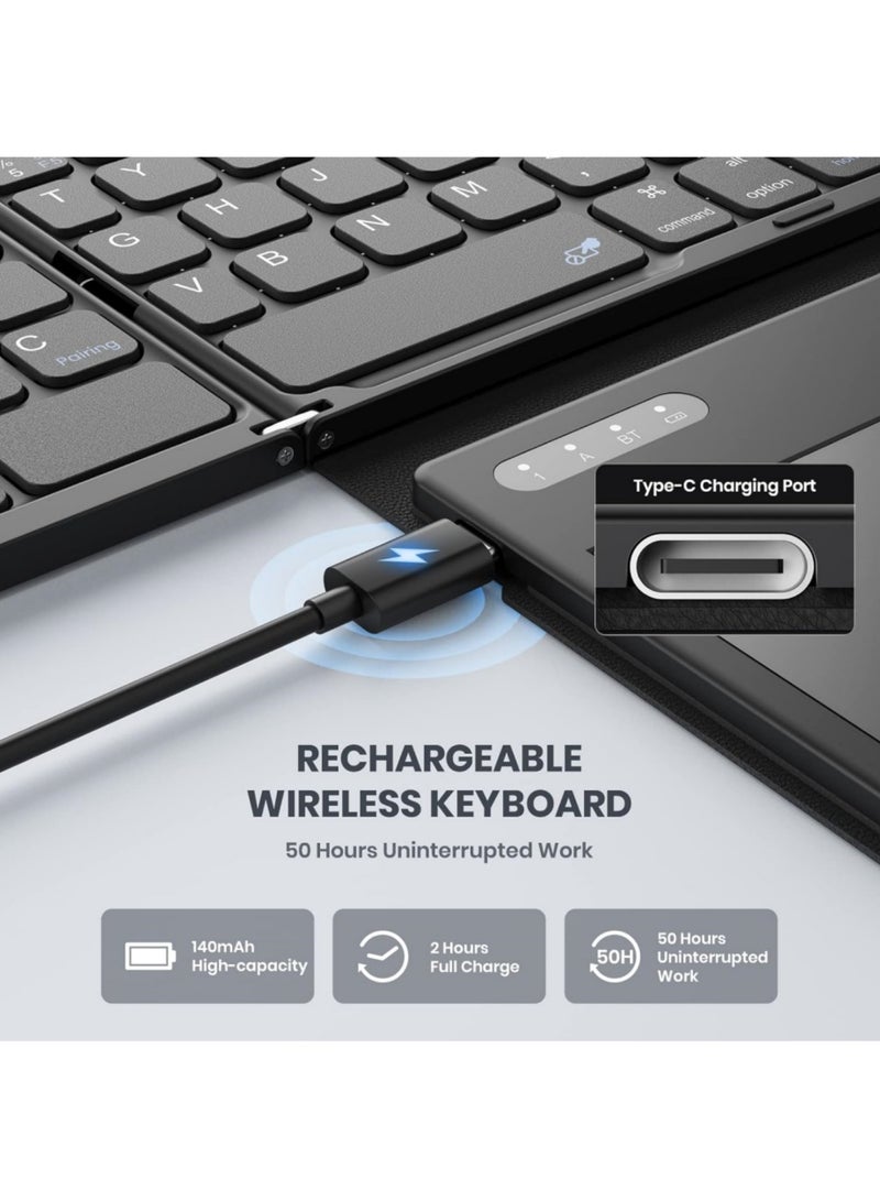 اووكاي لوحة مفاتيح بلوتوث قابلة للطي باللغتين العربية والإنجليزية، لوحة مفاتيح قابلة للطي محمولة كاملة الحجم مع لوحة لمس كبيرة، لوحة مفاتيح رقمية، جلد بولي يوريثان، لوحة مفاتيح سفر لاسلكية لنظامي التشغيل Windows وAndroid وMac (مزامنة حتى 3 أجهزة) - Image 5