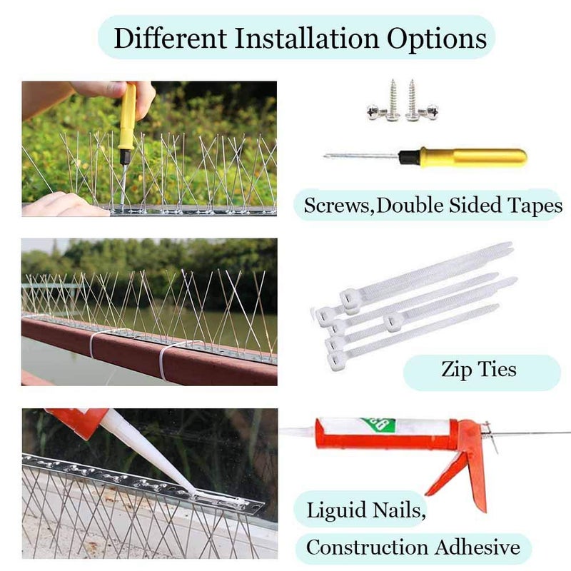 PANGCH Bird Spikes,Stainless Steel Bird Spikes Metal Bird Spikes Fence Spikes Easy to Install - 5 Strips 4.1 Feet Coverage - Image 2