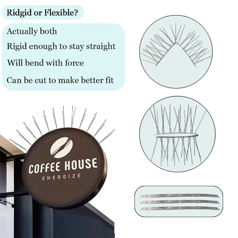 PANGCH Bird Spikes,Stainless Steel Bird Spikes Metal Bird Spikes Fence Spikes Easy to Install - 5 Strips 4.1 Feet Coverage - Image 5