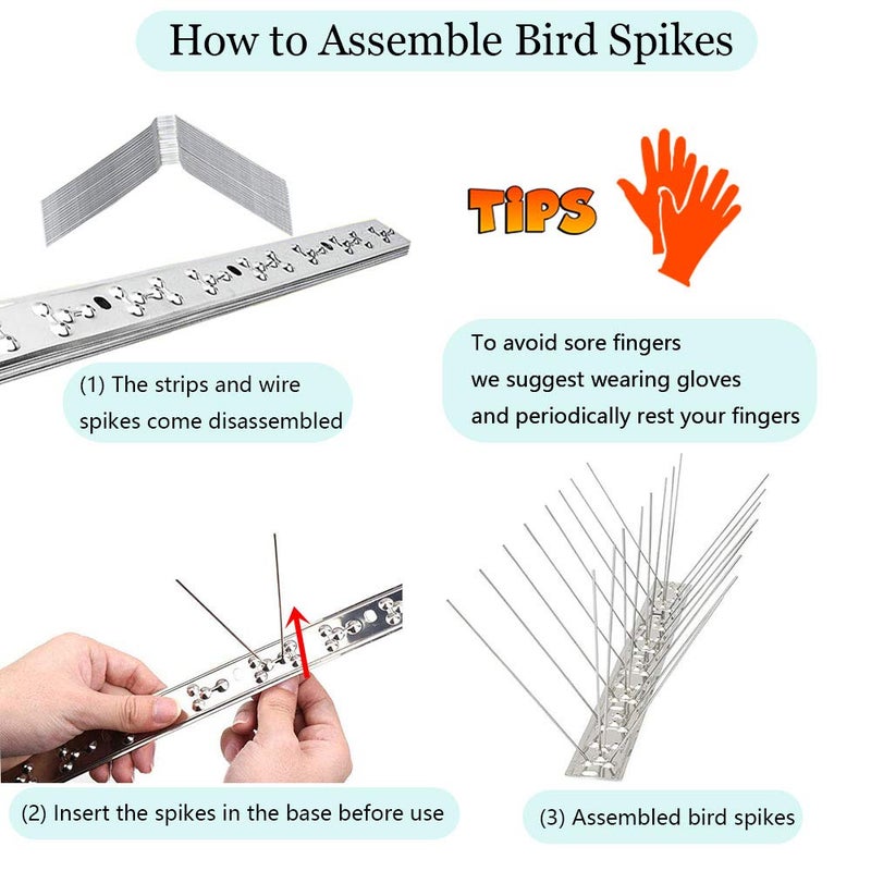 PANGCH Bird Spikes,Stainless Steel Bird Spikes Metal Bird Spikes Fence Spikes Easy to Install - 5 Strips 4.1 Feet Coverage - Image 3