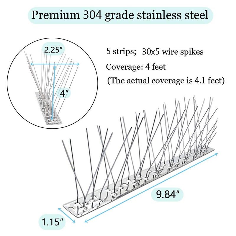 PANGCH Bird Spikes,Stainless Steel Bird Spikes Metal Bird Spikes Fence Spikes Easy to Install - 5 Strips 4.1 Feet Coverage - Image 4