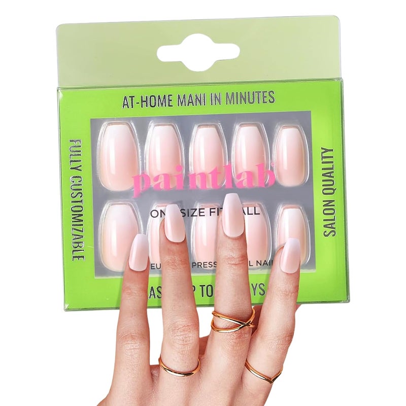 PaintLab Press-On Nails Manicure Kit, Gradient French, 30-Piece Set, Long-Lasting Fake Nails with Glue, File, Prep Pad & Cuticle Stick