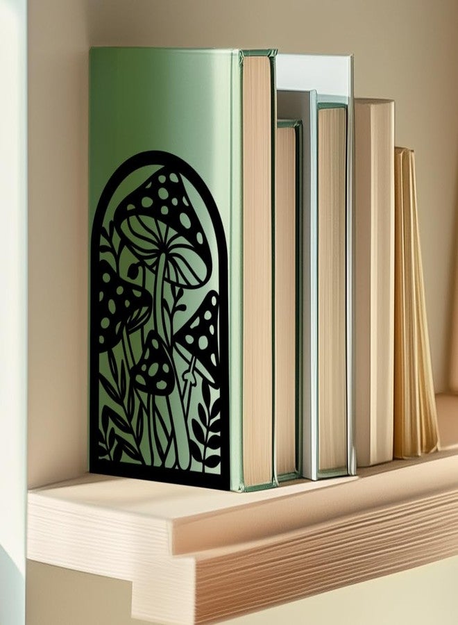 BEUNITONE Mushroom Book Ends Design, Metal Bookends for Decorative Books, Heavy Duty Bookends for Shelves, 3.5"x4.7"x7.1" Book Stopper for Home Office School Bookshelf Decor - Image 3