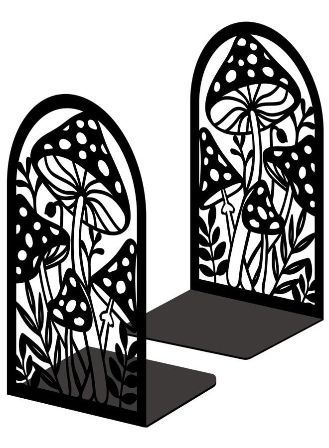 BEUNITONE Mushroom Book Ends Design, Metal Bookends for Decorative Books, Heavy Duty Bookends for Shelves, 3.5"x4.7"x7.1" Book Stopper for Home Office School Bookshelf Decor - Image 1
