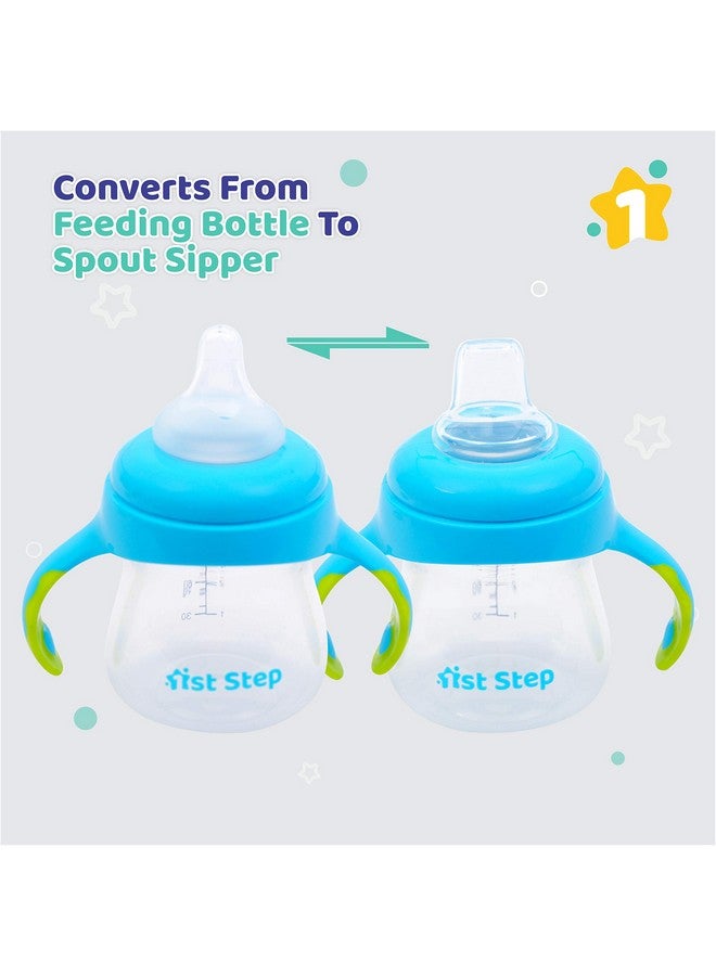 1st Step 2 In 1 Bpa Free Polypropylene Feeding Bottle Cum Soft Spout Sipper With Twin Handle (Blue) - Image 2