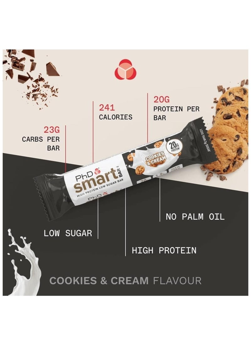 PhD - PHD Smart Bar  - High Protein Low Suger Bar 20 G Protein 2.2G Suger  Plam Oil Free, Cookies & Cream Flavour - Image 1