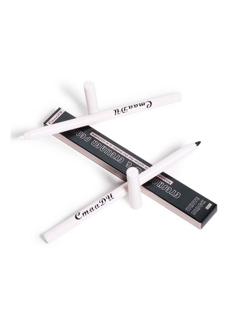CmaaDu 2Pcs Classic Black White Eyeliner Pencil Gel Glides On Quick Drying Smooth Waterproof Long Lasting Silkworm Eye Liner Cream Brighten - Image 3