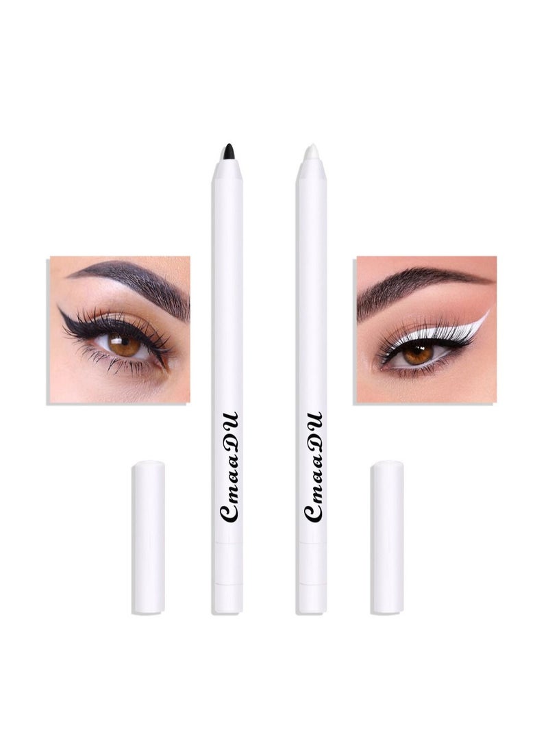 CmaaDu 2Pcs Classic Black White Eyeliner Pencil Gel Glides On Quick Drying Smooth Waterproof Long Lasting Silkworm Eye Liner Cream Brighten - Image 2