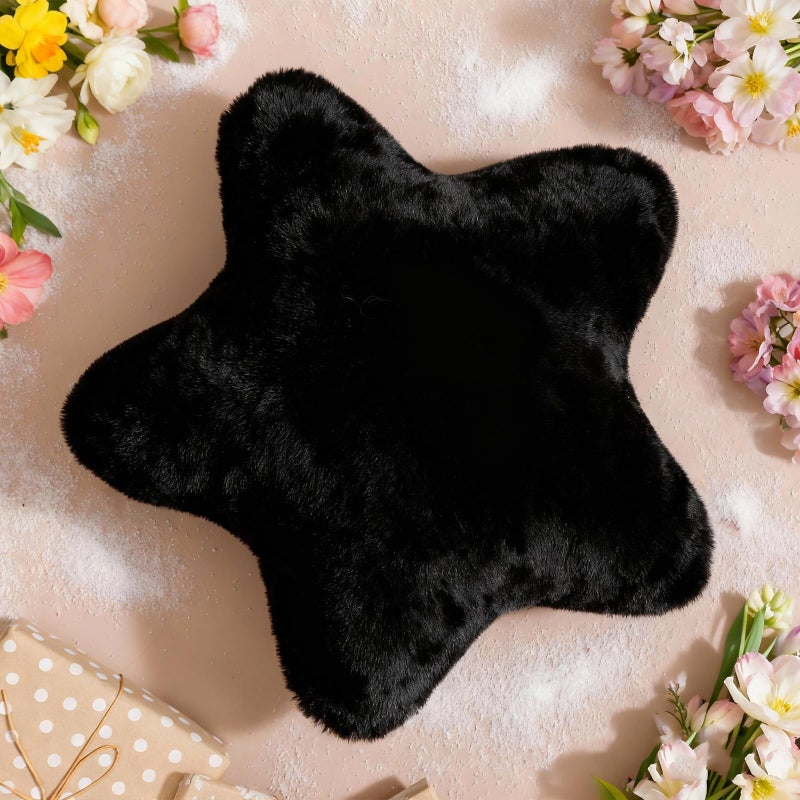 YRXRUS Star Pillows, Black Star Shaped Pillow, Decorative Throw Pillow Gifts, Cute Plush Room Decor, Fluffy Faux Rabbit Fur 14"x14"Pillows for Living Bedroom - Image 1