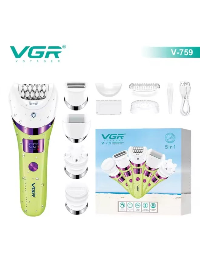 VGR V-759 VGR Hair Removal Electric Hair Clipper 5 in 1 Waterproof for Women Green - Image 1