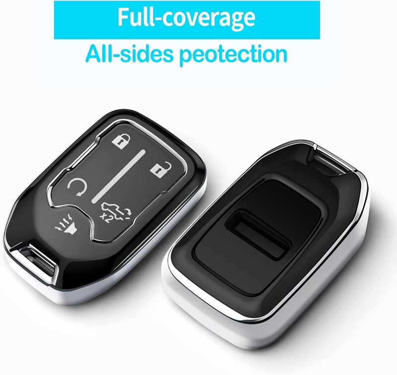 Tukellen Soft TPU Key Fob Cover for Chevy - Full Protection Case for 2017-2021 Silverado, Suburban, Tahoe, GMC Acadia, Sierra, Terrain, Yukon (Silver, 5 Button) - Image 3