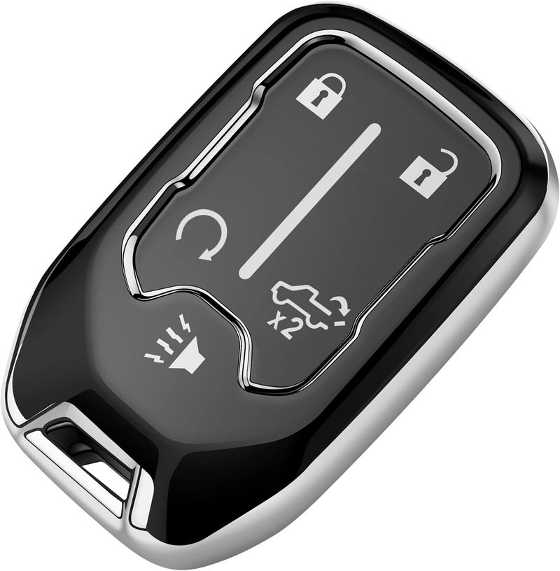 Tukellen Soft TPU Key Fob Cover for Chevy - Full Protection Case for 2017-2021 Silverado, Suburban, Tahoe, GMC Acadia, Sierra, Terrain, Yukon (Silver, 5 Button) - Image 1