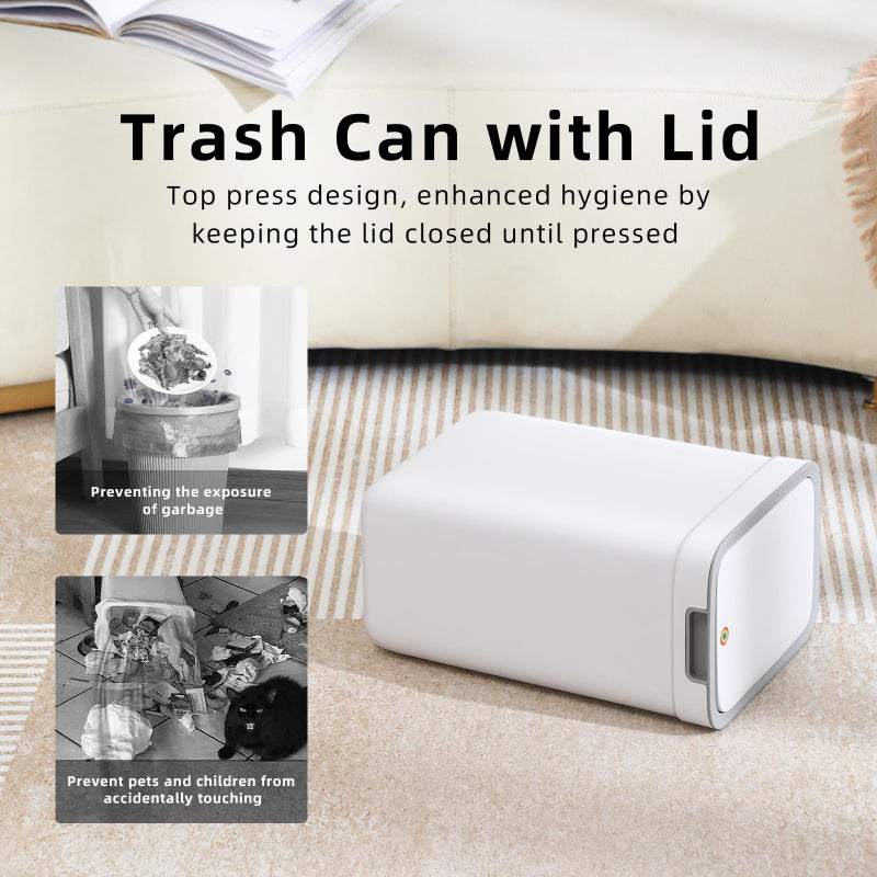 MOPALL 2 Pack Bathroom Trash Can with Lid, 3.6Gal + 2.4Gal Garbage Can with Pop-Up Lid, Small Trash Can Dog Proof, Slim Trash Bin Waste Basket for Toilet, Office, Bedroom, Living Room, Kitchen (White) - Image 5