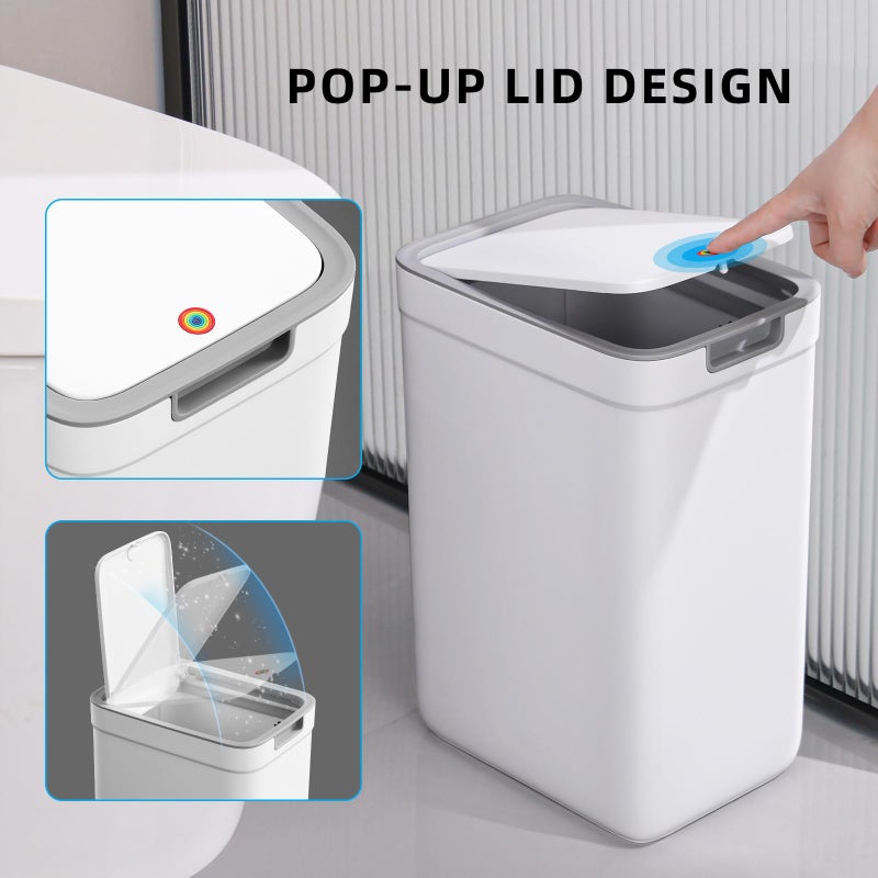 MOPALL 2 Pack Bathroom Trash Can with Lid, 3.6Gal + 2.4Gal Garbage Can with Pop-Up Lid, Small Trash Can Dog Proof, Slim Trash Bin Waste Basket for Toilet, Office, Bedroom, Living Room, Kitchen (White) - Image 3