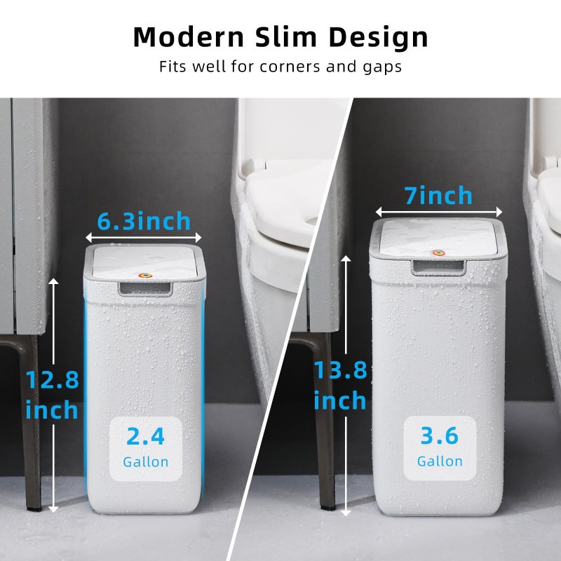 MOPALL 2 Pack Bathroom Trash Can with Lid, 3.6Gal + 2.4Gal Garbage Can with Pop-Up Lid, Small Trash Can Dog Proof, Slim Trash Bin Waste Basket for Toilet, Office, Bedroom, Living Room, Kitchen (White) - Image 2