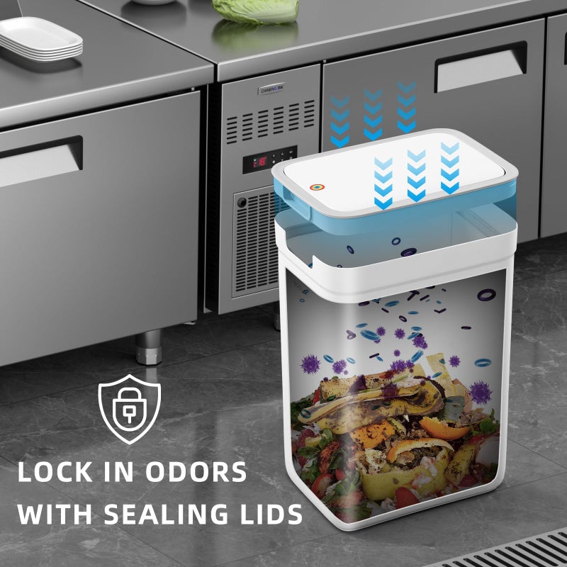 MOPALL 2 Pack Bathroom Trash Can with Lid, 3.6Gal + 2.4Gal Garbage Can with Pop-Up Lid, Small Trash Can Dog Proof, Slim Trash Bin Waste Basket for Toilet, Office, Bedroom, Living Room, Kitchen (White) - Image 4