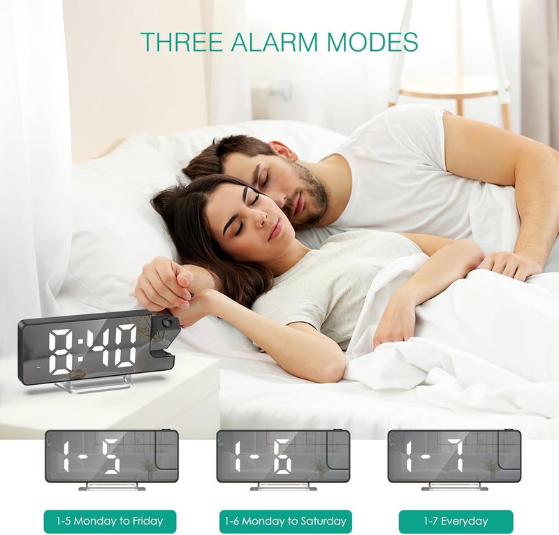 ORIA Projection Alarm Clock, 7.9'' Digital Alarm Clock with 180° Rotatable Projector, LED Alarm Clock with Temperature, 4-Level Dimmer, 12/24H, Snooze, for Home, Bedroom Ceiling, Living Room - Image 5