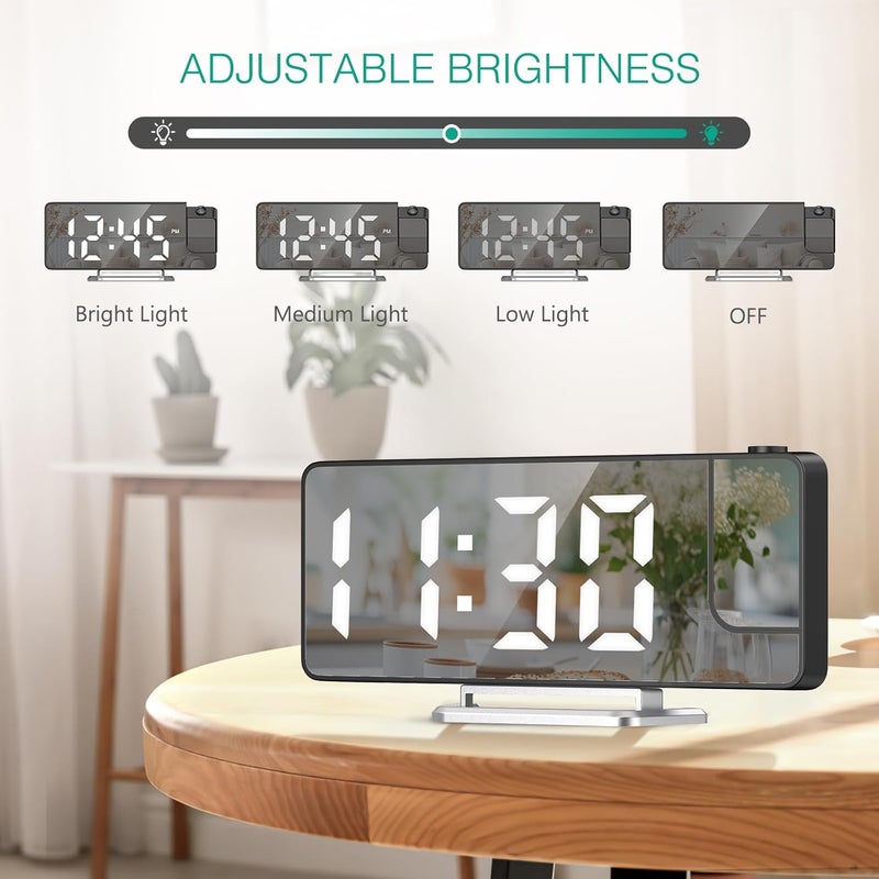 ORIA Projection Alarm Clock, 7.9'' Digital Alarm Clock with 180° Rotatable Projector, LED Alarm Clock with Temperature, 4-Level Dimmer, 12/24H, Snooze, for Home, Bedroom Ceiling, Living Room - Image 4