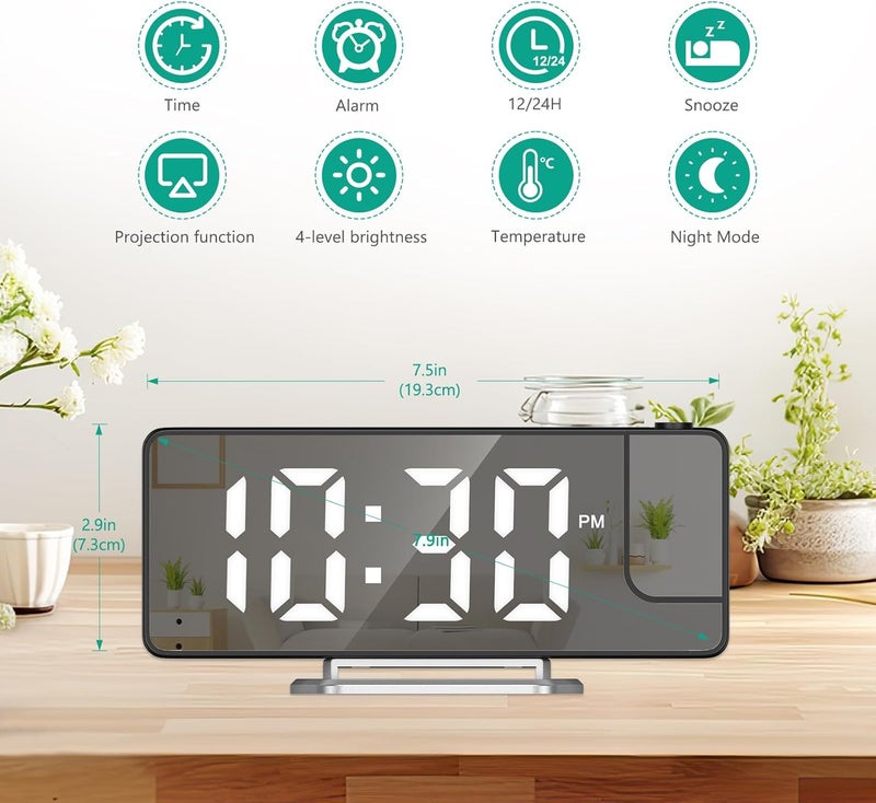 ORIA Projection Alarm Clock, 7.9'' Digital Alarm Clock with 180° Rotatable Projector, LED Alarm Clock with Temperature, 4-Level Dimmer, 12/24H, Snooze, for Home, Bedroom Ceiling, Living Room - Image 2