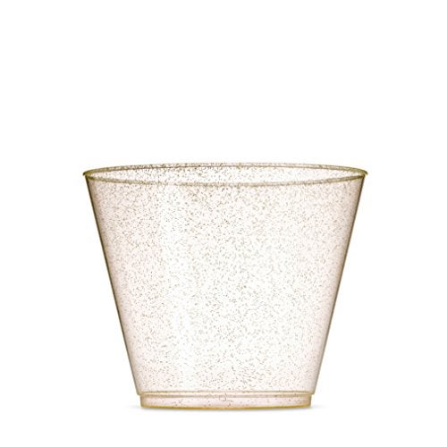100 Glitter Plastic Cups  9 Oz Clear Plastic Cups Old Fashioned Tumblers Gold Glitter Cups Disposable Wedding Cups Party Cups