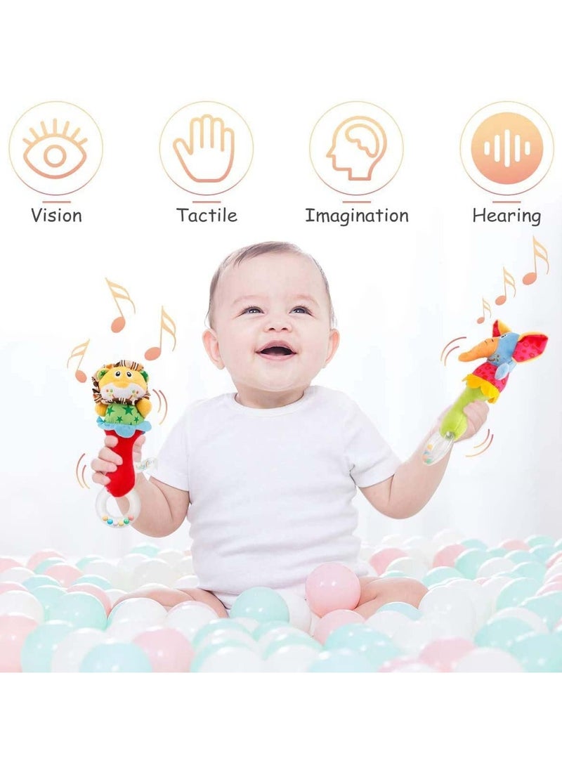 SYOSI - 2 Pack Baby Soft Rattle Toys for Newborns, Plush Rattle Stuffed Animals Hand Grip Rattle Set Molar Teether Rings Early Educational Toy Soft Rattle and Teether Toy for Toddler 0 3 6 9 12 Month Gift - Image 1