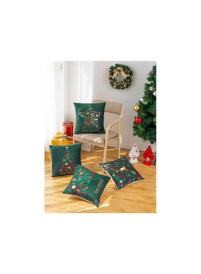 The Bros 4pcs Christmas Throw Pillow Covers 45x45cm Green Christmas Pattern Christmas Decorative Pillow Cases Fancy Velvet Sofa Couch Christmas Pillow Covers (Green, 45x45cm) - Image 4