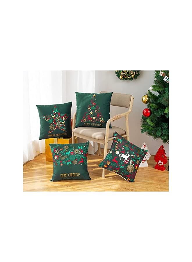 The Bros 4pcs Christmas Throw Pillow Covers 45x45cm Green Christmas Pattern Christmas Decorative Pillow Cases Fancy Velvet Sofa Couch Christmas Pillow Covers (Green, 45x45cm) - Image 3