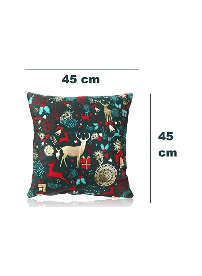 The Bros 4pcs Christmas Throw Pillow Covers 45x45cm Green Christmas Pattern Christmas Decorative Pillow Cases Fancy Velvet Sofa Couch Christmas Pillow Covers (Green, 45x45cm) - Image 5