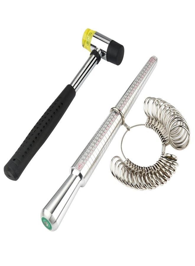3pcs Ring Sizer Measuring Tool Including Ring Mandrel Ring Gauge Finger Sizer Rubber Jewelry Hammer Metal Ring Measurement Maker Ring Sizing Stick Ring Enlarger Stick Jewelry Tool  - Image 1