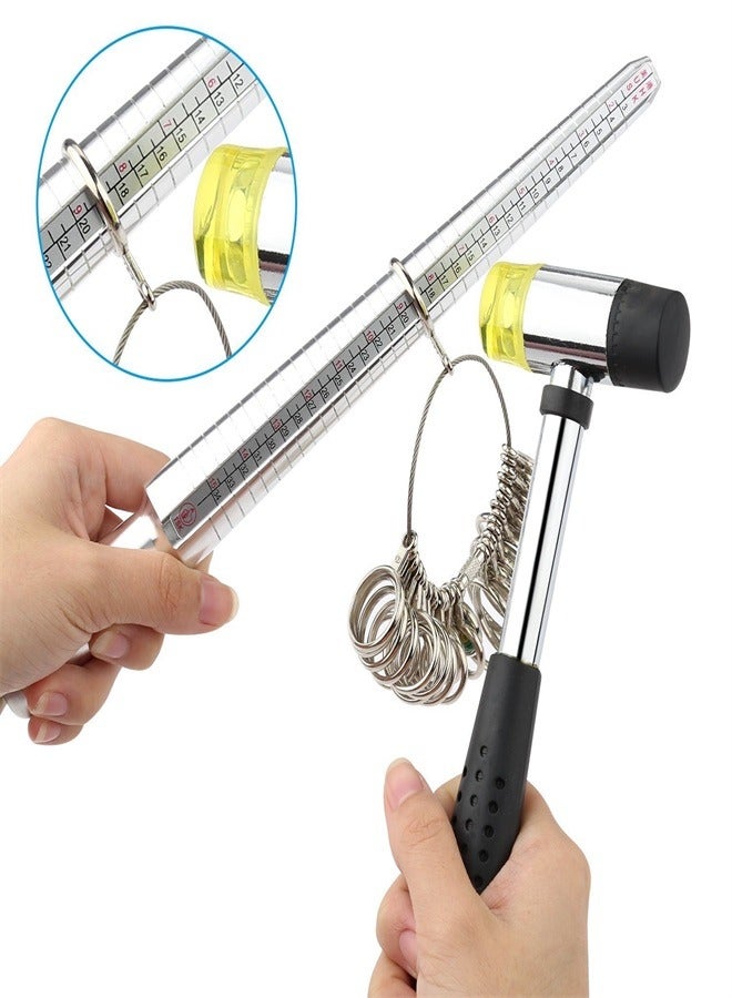 3pcs Ring Sizer Measuring Tool Including Ring Mandrel Ring Gauge Finger Sizer Rubber Jewelry Hammer Metal Ring Measurement Maker Ring Sizing Stick Ring Enlarger Stick Jewelry Tool  - Image 2