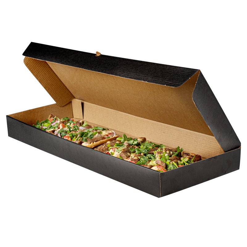 Restaurantware Restaurantware-Eco Pie 24 x 12 x 2 Inch Flatbread Takeaway Boxes, 50 Sturdy Corrugated Pizza Boxes - E-Flute Design, Tab-lock System, Black and Kraft Paper Pizza Boxes, Disposable, For Flatbreads - Image 2