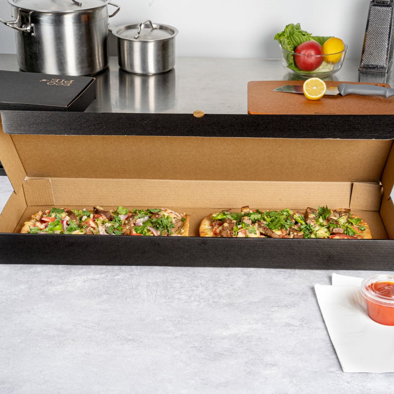 Restaurantware Restaurantware-Eco Pie 24 x 12 x 2 Inch Flatbread Takeaway Boxes, 50 Sturdy Corrugated Pizza Boxes - E-Flute Design, Tab-lock System, Black and Kraft Paper Pizza Boxes, Disposable, For Flatbreads - Image 4
