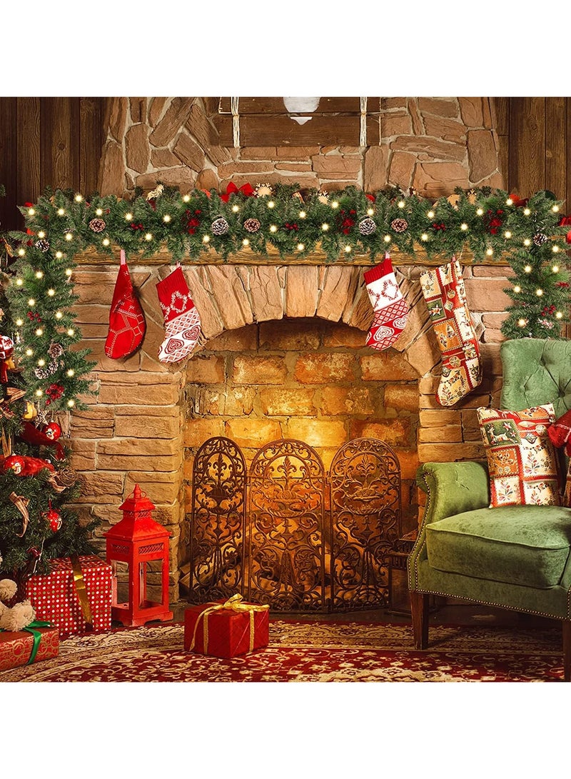 AUTOYSUR زينة عيد الميلاد، إكليل عيد الميلاد الاصطناعي، إكليل عيد الميلاد المصنوع من الصنوبر بطول 9 أقدام ومزخرف بزخارف مختلطة، شجرة التنوب لتزيين الباب - Image 4