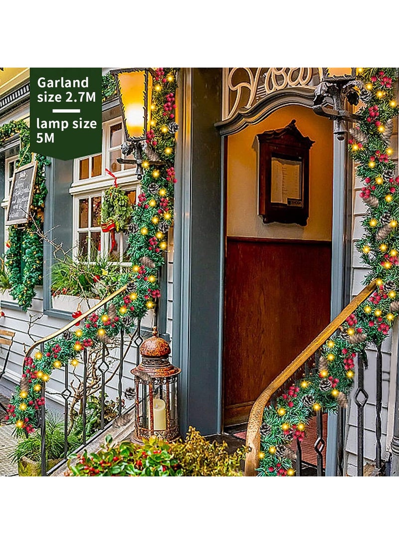 AUTOYSUR زينة عيد الميلاد، إكليل عيد الميلاد الاصطناعي، إكليل عيد الميلاد المصنوع من الصنوبر بطول 9 أقدام ومزخرف بزخارف مختلطة، شجرة التنوب لتزيين الباب - Image 5