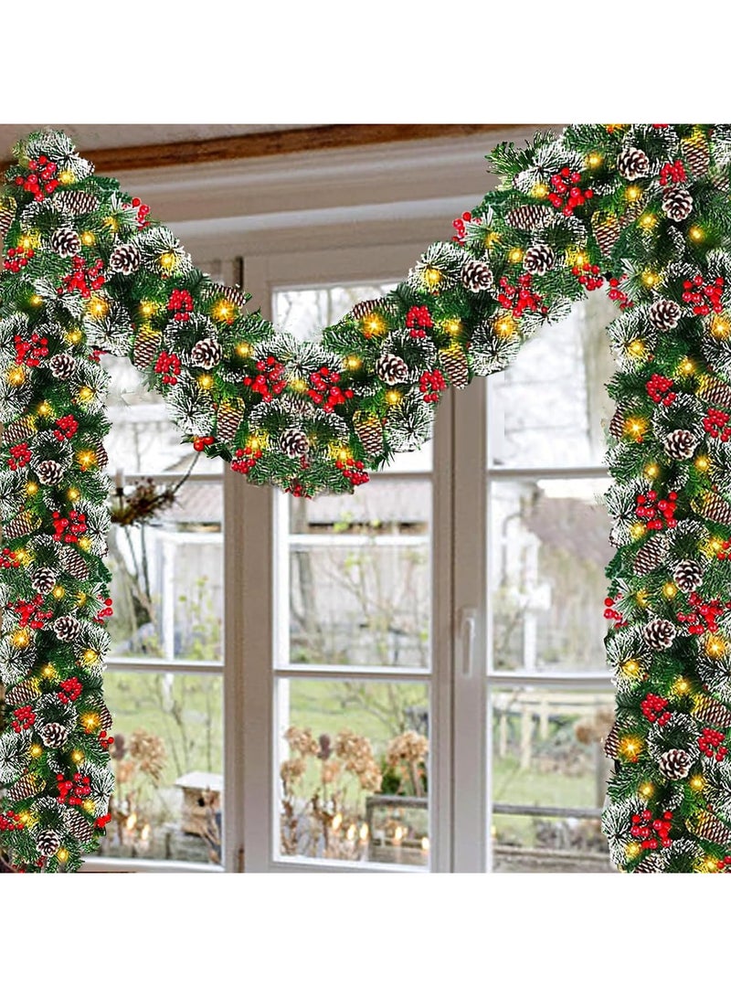 AUTOYSUR زينة عيد الميلاد، إكليل عيد الميلاد الاصطناعي، إكليل عيد الميلاد المصنوع من الصنوبر بطول 9 أقدام ومزخرف بزخارف مختلطة، شجرة التنوب لتزيين الباب - Image 1