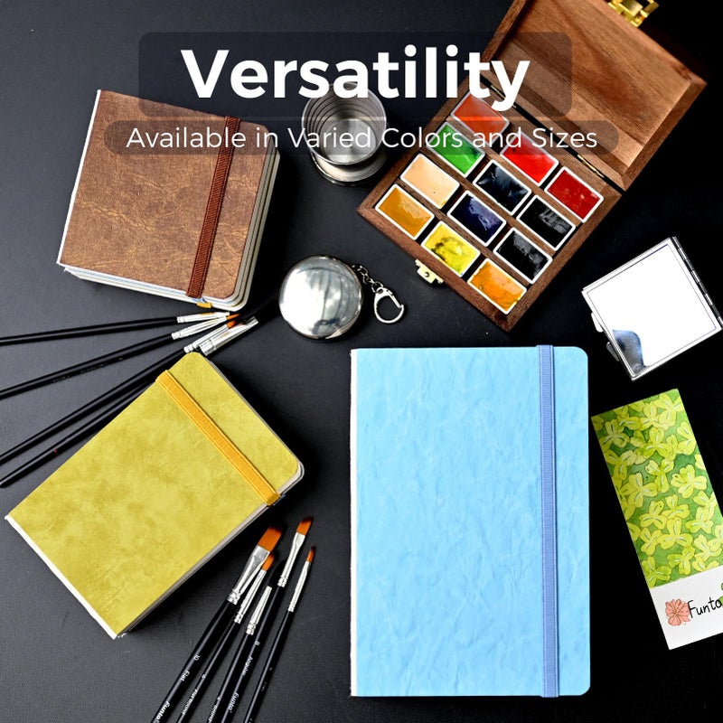 Funto Watercolor Journal, 7.5x5, 2 Packs, 44 Pages Each, Cold-Pressed 100% Cotton, Pearlescent PU Leather Blue Cover, Art Supplies for Mixed Media - Image 4