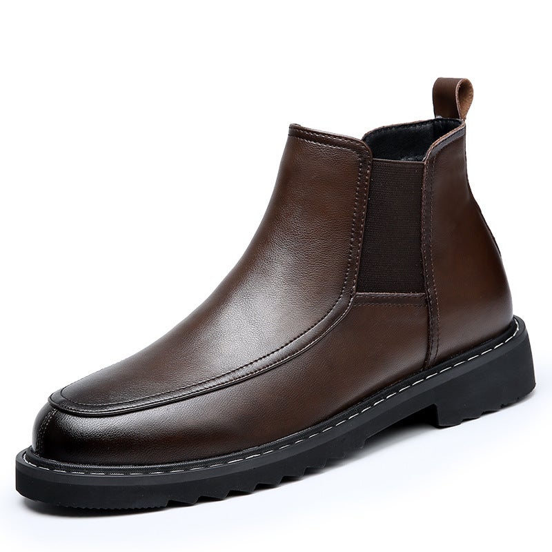 Luxury Leather Chelsea Boots Mens High-Top Brown cotton shoes 