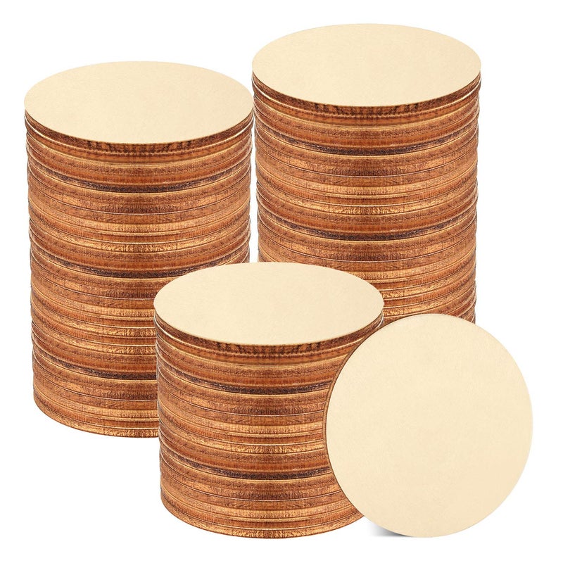 Coopay 120 Pieces 2 Inch Wooden Circles Unfinished Round Wood Slices Natural Wooden Cutouts for Door Hanger Painting Wedding Home Decoration DIY Wood Craft Supplies