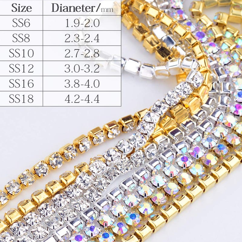 Dowarm Rhinestone Chain Roll - 10 Yards, Crystal Rhinestones, Close Chain, Sew On Trim (Gold, SS6 2MM) - Image 5