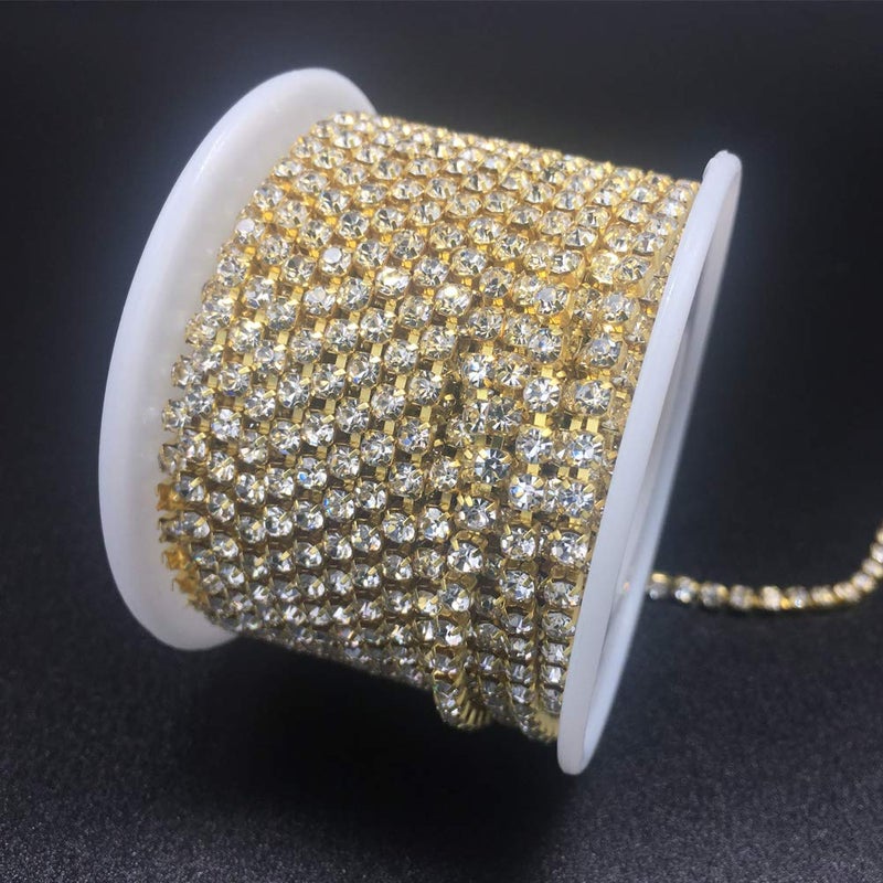 Dowarm Rhinestone Chain Roll - 10 Yards, Crystal Rhinestones, Close Chain, Sew On Trim (Gold, SS6 2MM) - Image 3