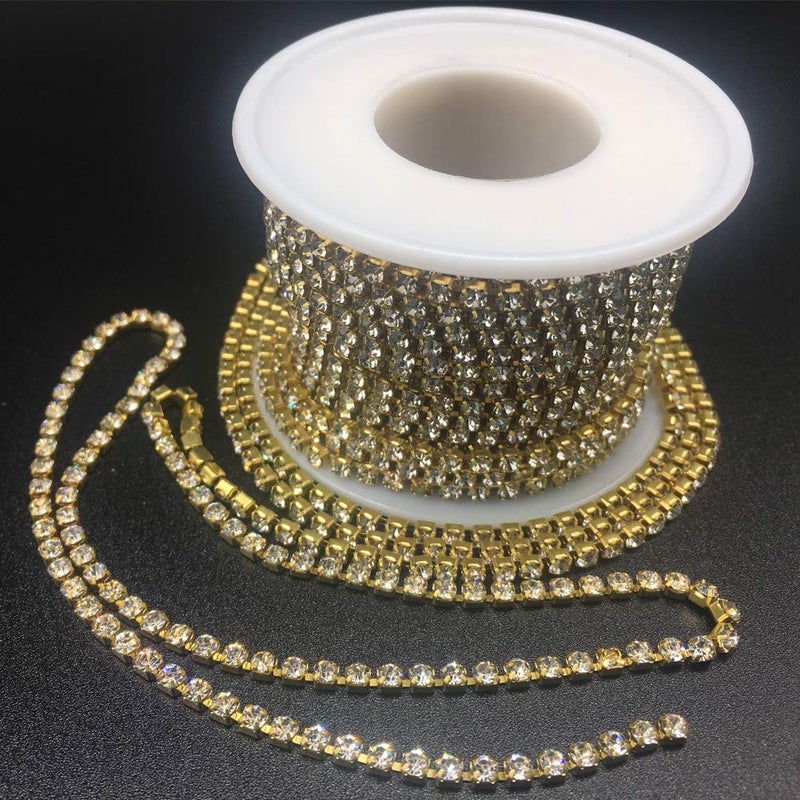 Dowarm Rhinestone Chain Roll - 10 Yards, Crystal Rhinestones, Close Chain, Sew On Trim (Gold, SS6 2MM) - Image 4