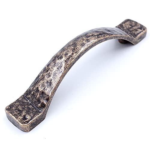 Jetland Arched Hammered Cabinet Pulls - 6-Pack, Antique Brass, 3" Hole Centers, Rustic Solid Cast Handle Pulls for Dresser Nightstand Furniture, HT0611ABR76 - Image 1