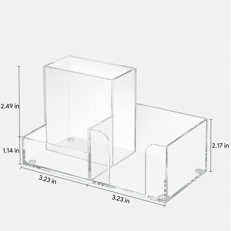HBlife Acrylic Pen Holder for Desk, 3-Compartment Small Desk Organizer, Clear Office Supplies Desk Accessories with Sticky Notes Holder Stores Post It Notes 3X3 for Office, Home and School - Image 4