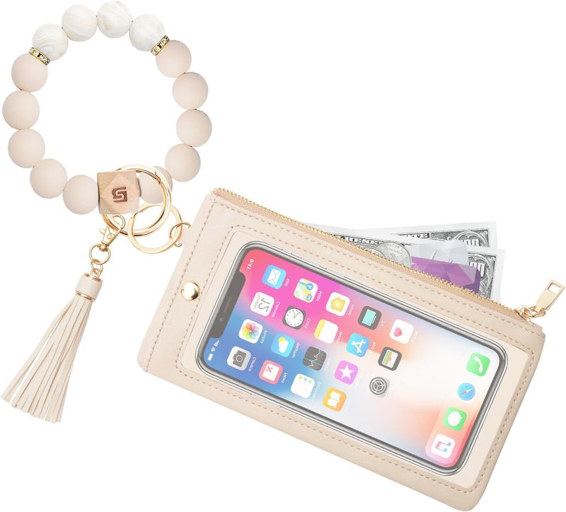COOLANS Silicone Bracelet Wristlet Wallet Credit Card Holder RFID,ID Window,Key Ring Tassel,Slim Wallet Women Keychain Purse - Image 1