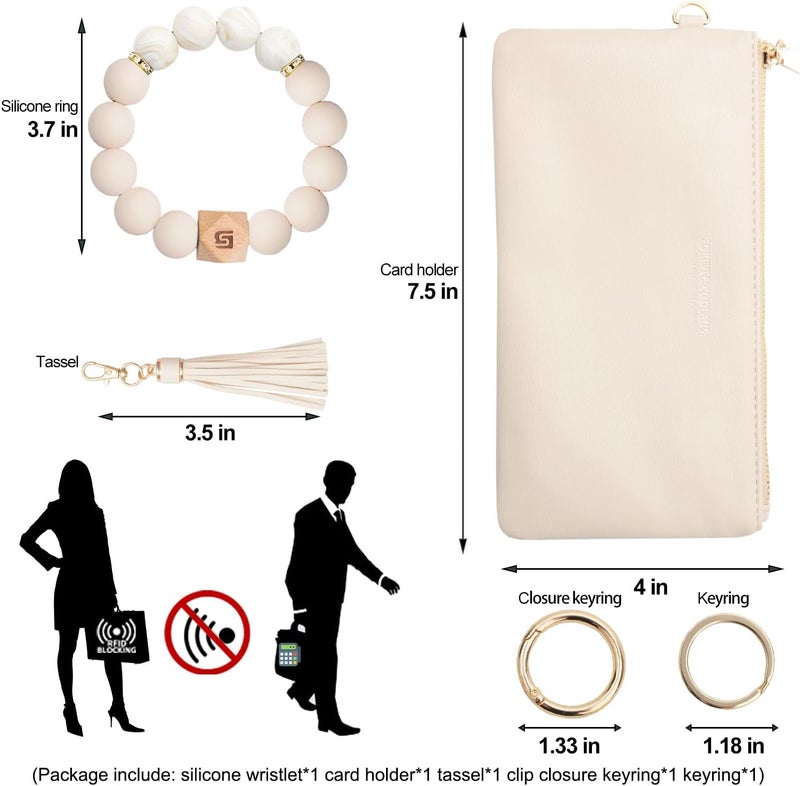 COOLANS Silicone Bracelet Wristlet Wallet Credit Card Holder RFID,ID Window,Key Ring Tassel,Slim Wallet Women Keychain Purse - Image 3