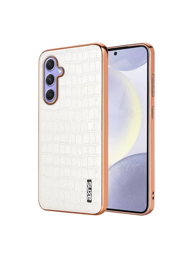 Case For Samsung Galaxy A55 Electroplated Frame Crocodile Texture Full Coverage Phone Case