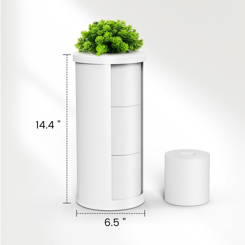 Cesun Toilet Paper Storage Bin, Enclosed Toliet Paper Holder with 3-Roll Capacity, White Stainless Steel Canister with Decorative Green Plant Lid - Image 2
